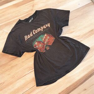 Bad Company Lucky Gray Black Band T Shirt Tee Graphic Medium Distressed Fair